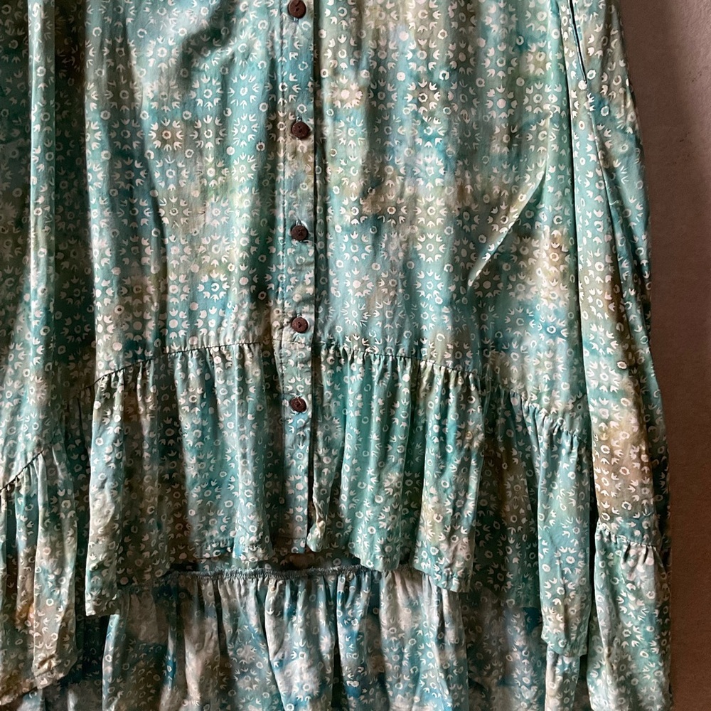 Go Fish Floral Teal Button-Up Dress. Hi-lo hem. Short sleeves. Size XL - Picture 4 of 11